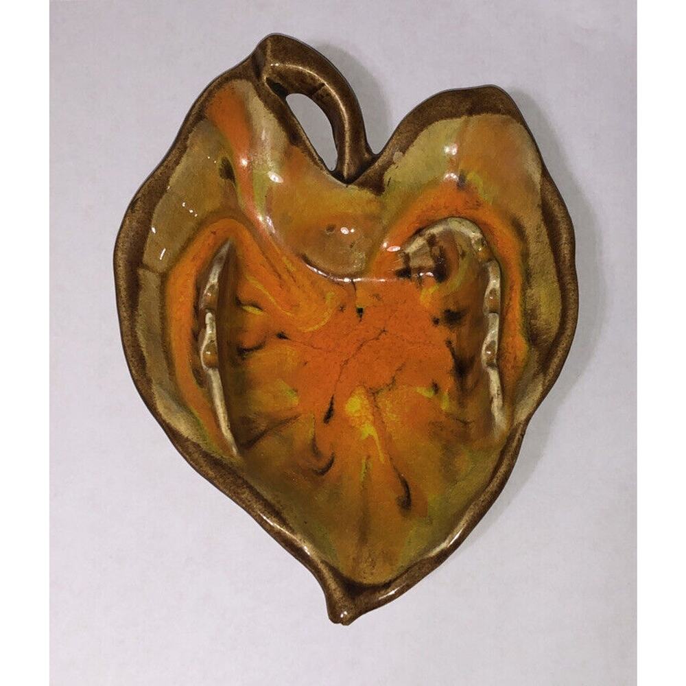 Ashtray California Pottery # 867 USA Cal Orig Vintage Orange Yellow Drip